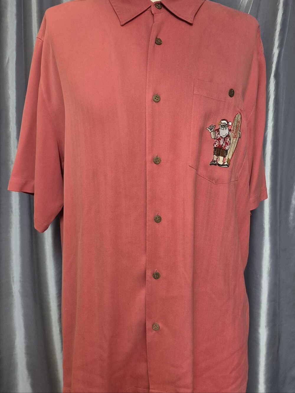 Vintage GO BAREFOOT "MELE KALILOMAKA" Silk Coral Embroidered Surfing Santa XL